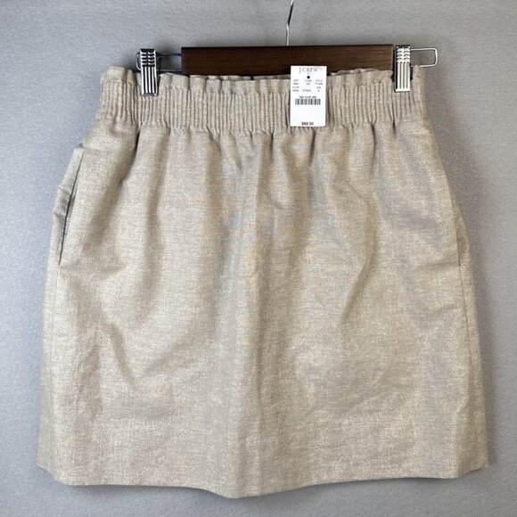 J.Crew Mini Skirt Womens‎ Size 4 Stretch Waist Linen Blend Beige Sparkly NWT $70 - Picture 1 of 11